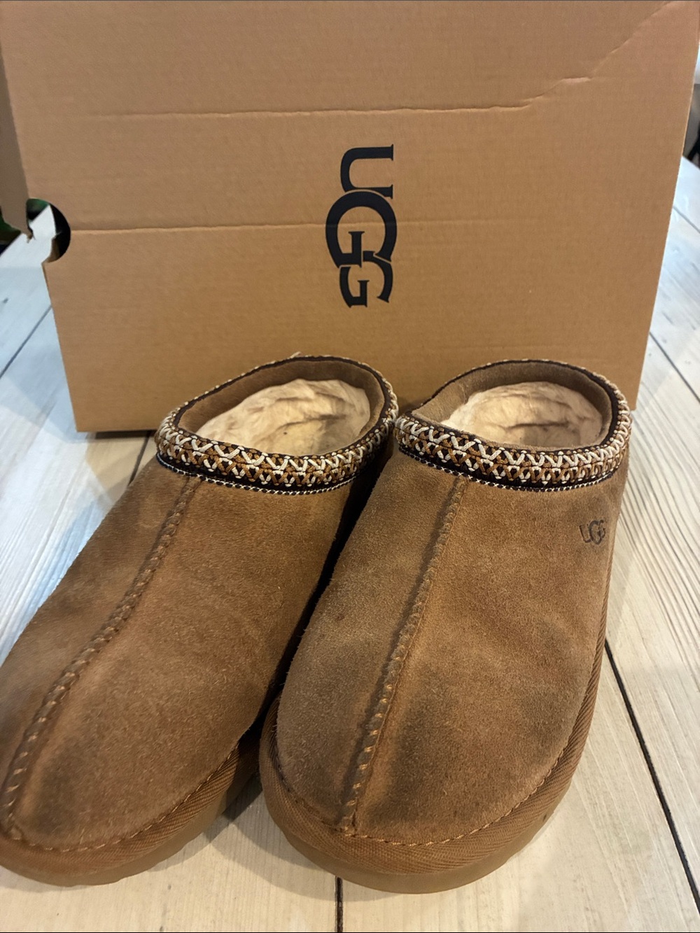 UGG kids  Chestnut Brown Suede Slip-On Clog with Shearling